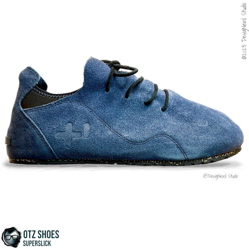 OTZ SHOES OTZ1-SUPERSLICK LACE UP MINIMALIST SHOES IN NAVY BLUE SUEDE LEATHER